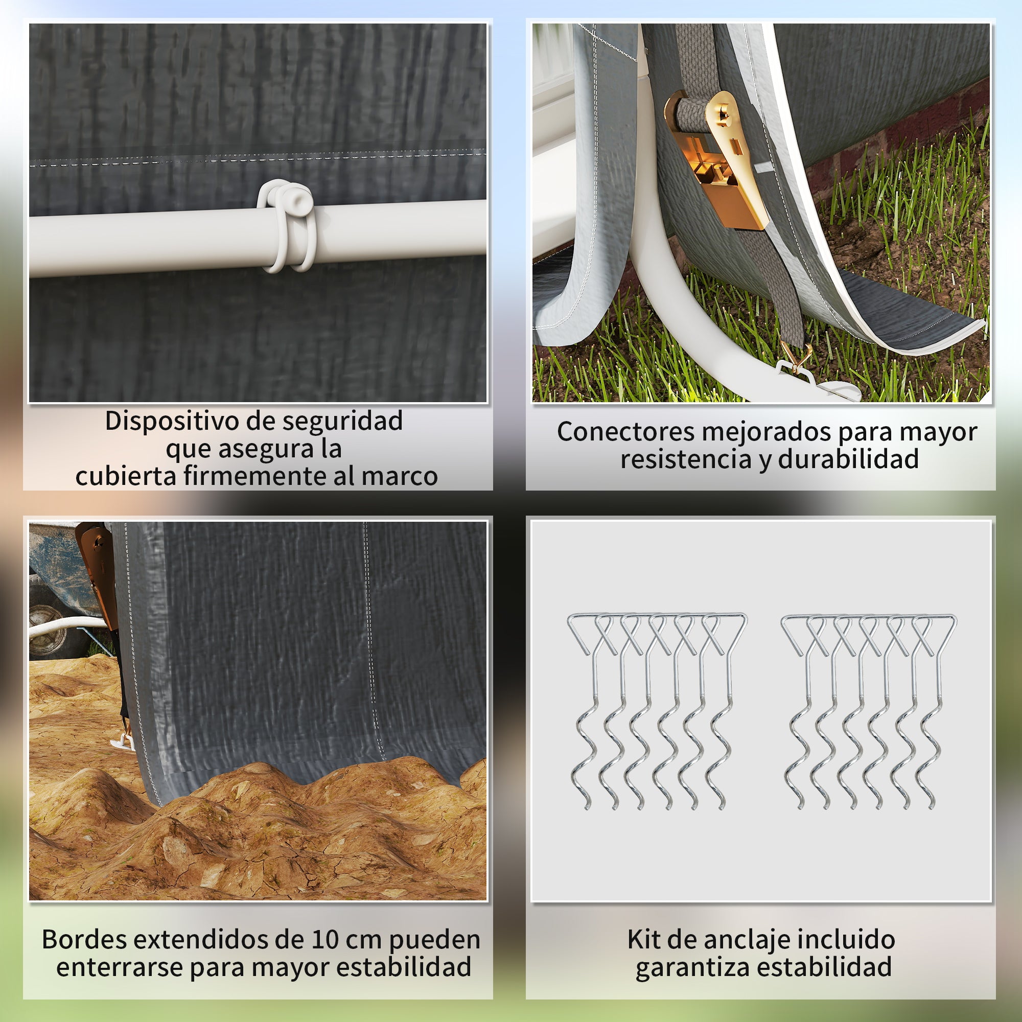 Outsunny Carpa de Jardín Exterior para Herramientas, Bicicletas, 2,4x2x2 m, Cobertizo Exterior con Marco de Metal, 2 Puertas Enrollables con Cremallera, Impermeable, Anti-UV, Garaje Portátil, Gris