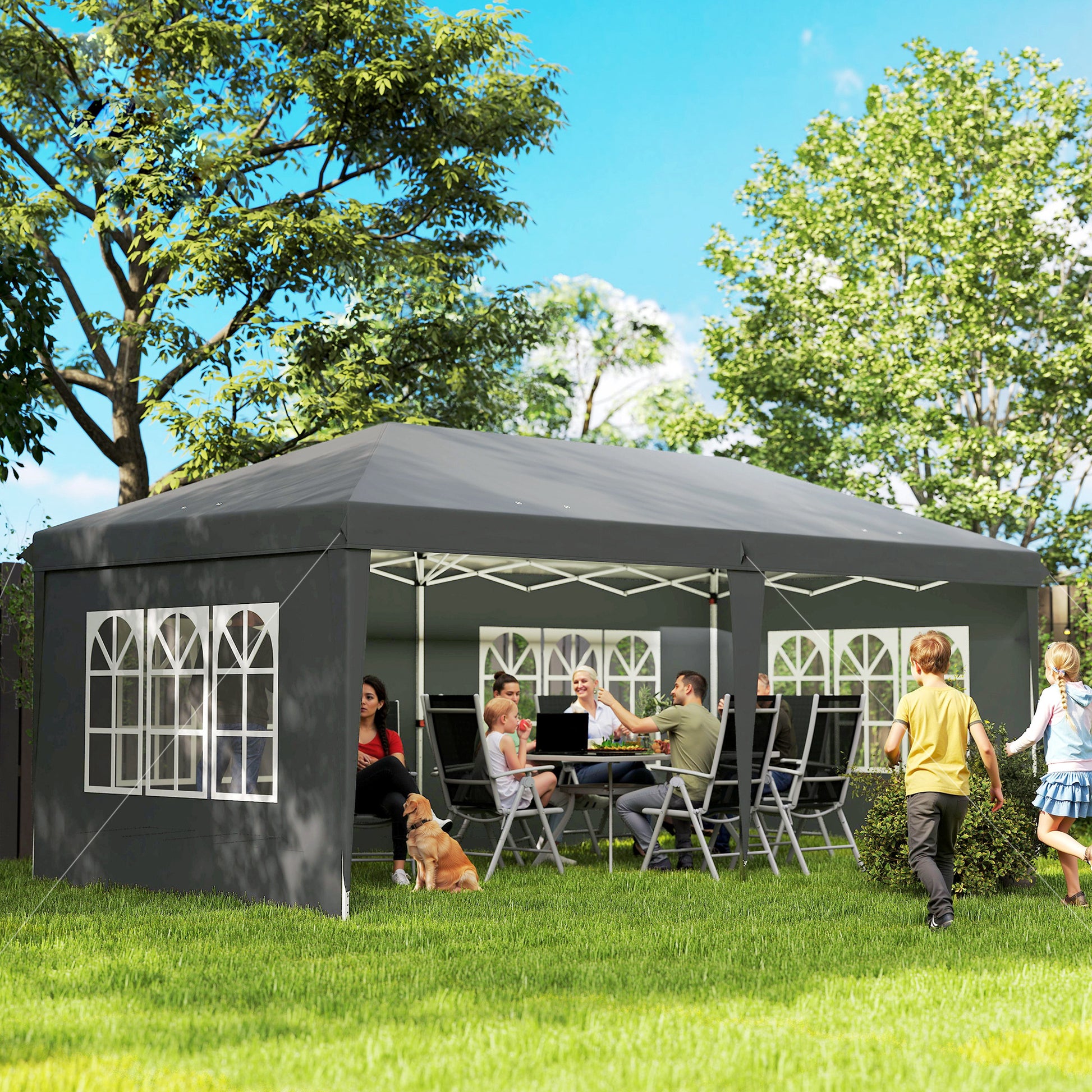 Outsunny Carpa Plegable 6x3 m, Pop-up, con 4 Laterales Desmontables, Cenador de Jardín con 4 Ventanas Visibles y Bolsa de Transporte, Impermeable, Anti-UV, Gazebo para Camping, Fiestas, Exterior, Gris