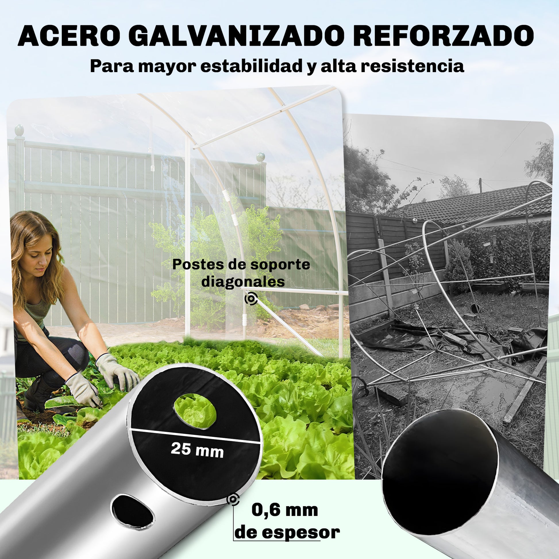 Outsunny Invernadero de Exterior 6x3x2 m, Invernadero de Túnel con 2 Puertas Enrollables, Marco de Acero Galvanizado y Cubierta de PE 150g/m², Anti-UV, Impermeable, para Cultivos, Transparente
