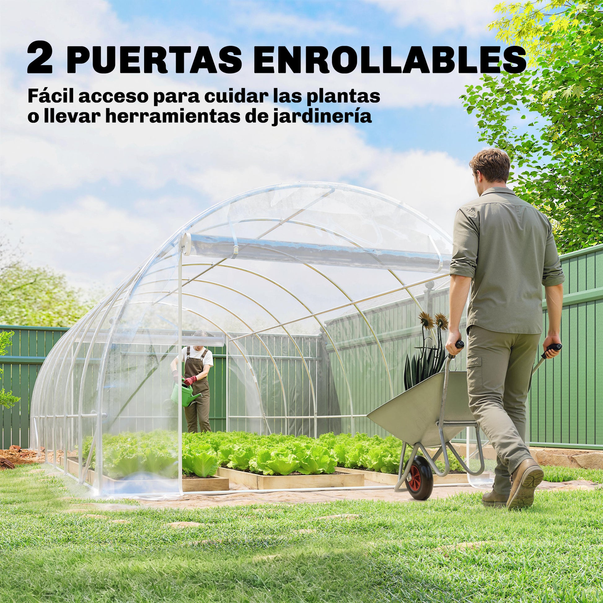 Outsunny Invernadero de Exterior 6x3x2 m, Invernadero de Túnel con 2 Puertas Enrollables, Marco de Acero Galvanizado y Cubierta de PE 150g/m², Anti-UV, Impermeable, para Cultivos, Transparente