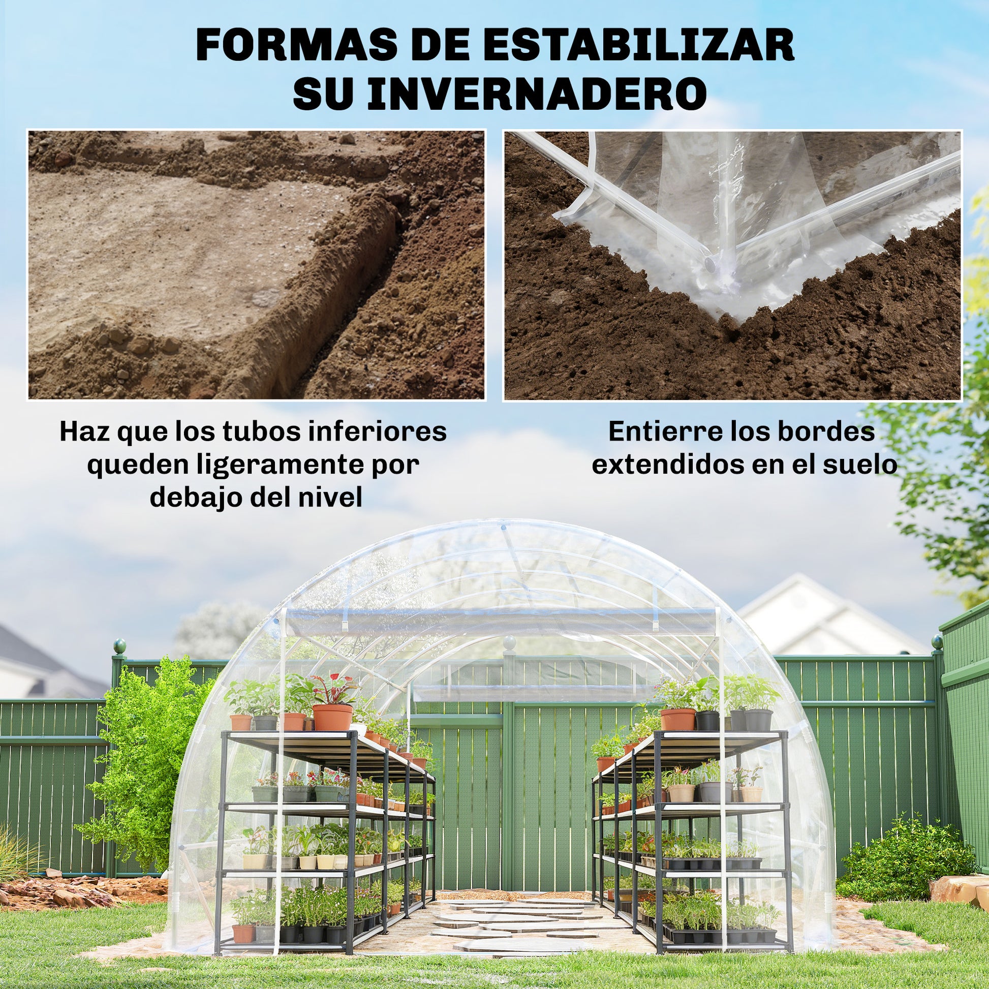 Outsunny Invernadero de Exterior 6x3x2 m, Invernadero de Túnel con 2 Puertas Enrollables, Marco de Acero Galvanizado y Cubierta de PE 150g/m², Anti-UV, Impermeable, para Cultivos, Transparente
