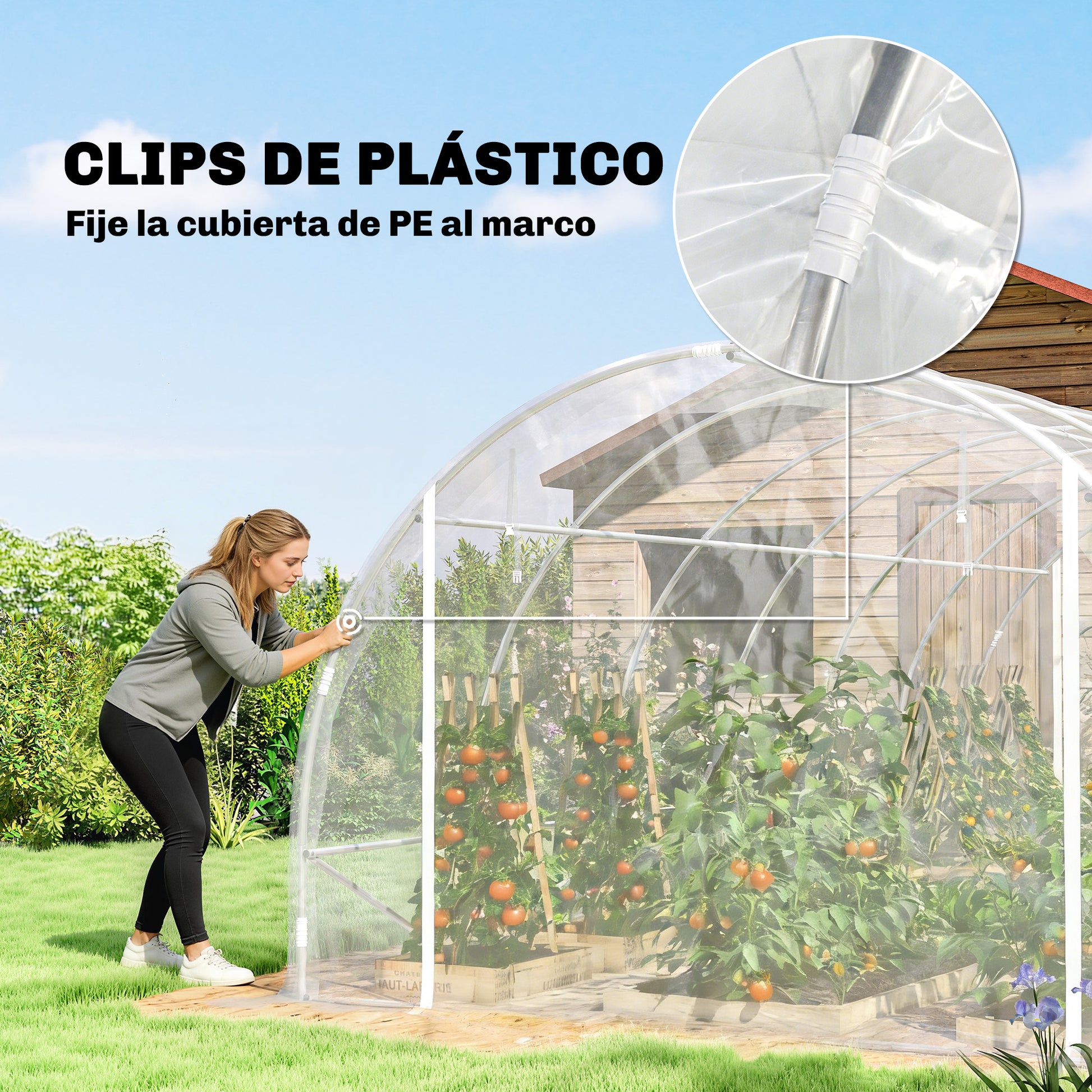 Outsunny Invernadero de Exterior 6x3x2 m, Invernadero de Túnel con 2 Puertas Enrollables, Marco de Acero Galvanizado y Cubierta de PE 150g/m², Anti-UV, Impermeable, para Cultivos, Transparente