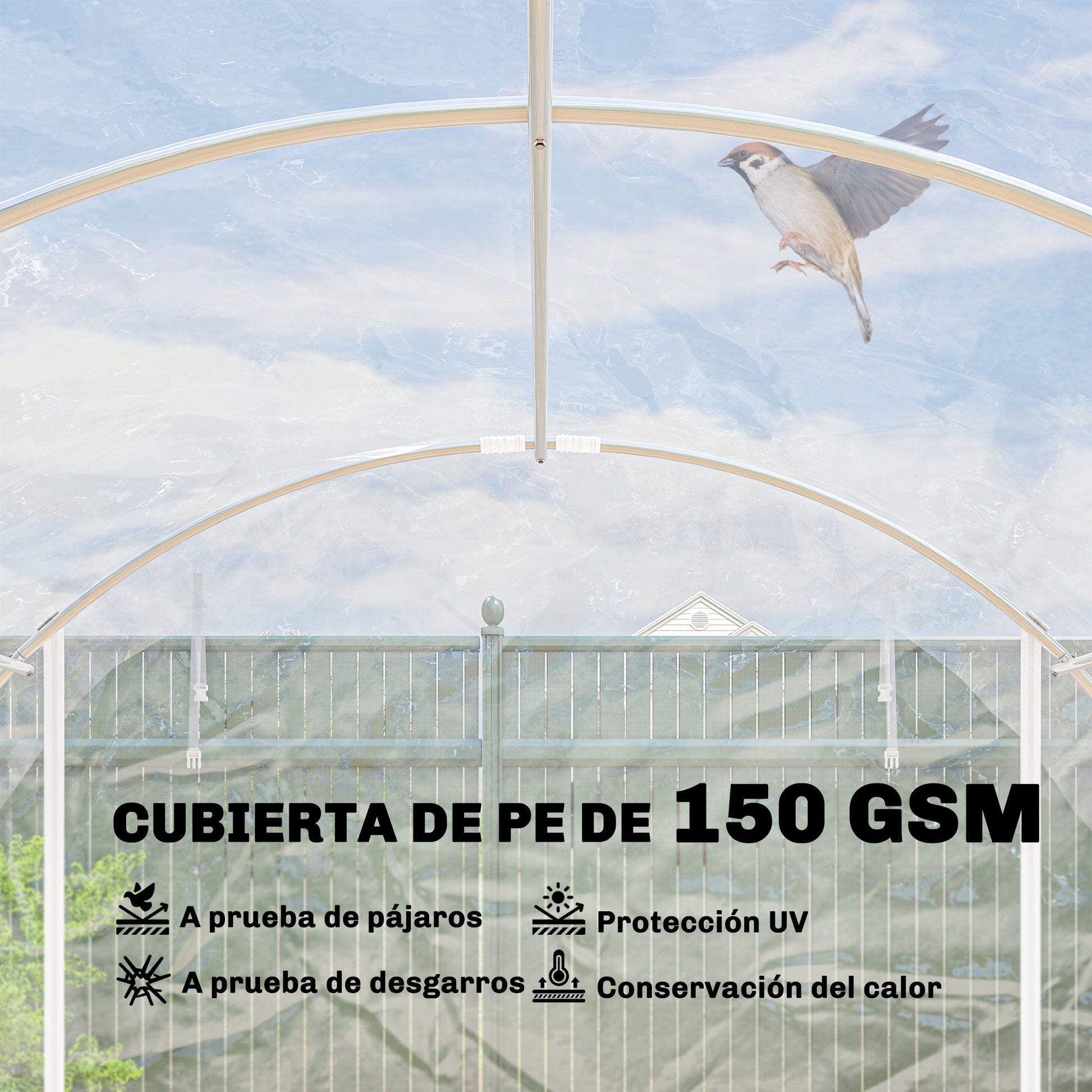 Outsunny Invernadero de Exterior 6x3x2 m, Invernadero de Túnel con 2 Puertas Enrollables, Marco de Acero Galvanizado y Cubierta de PE 150g/m², Anti-UV, Impermeable, para Cultivos, Transparente