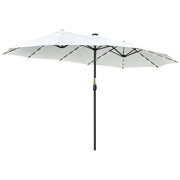 Outsunny Sombrilla Doble con 48 Luces LED, 4,5x2,65 m, Sombrilla Terraza Exterior con Manivela Manual, Resistente al Agua y Protección Solar, Parasol para Jardín, Terraza, Patio y Piscina, Crema