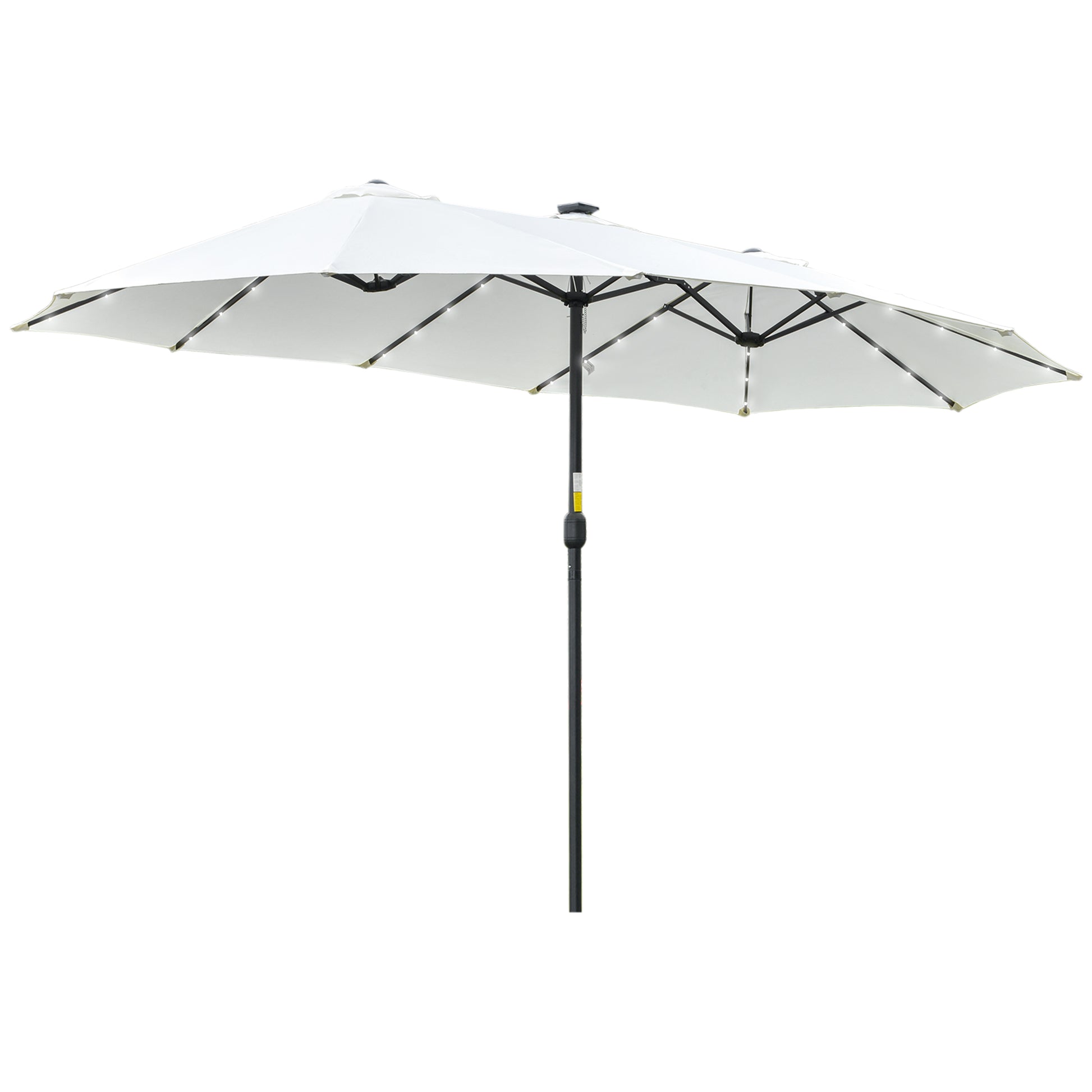 Outsunny Sombrilla Doble con 48 Luces LED, 4,5x2,65 m, Sombrilla Terraza Exterior con Manivela Manual, Resistente al Agua y Protección Solar, Parasol para Jardín, Terraza, Patio y Piscina, Crema