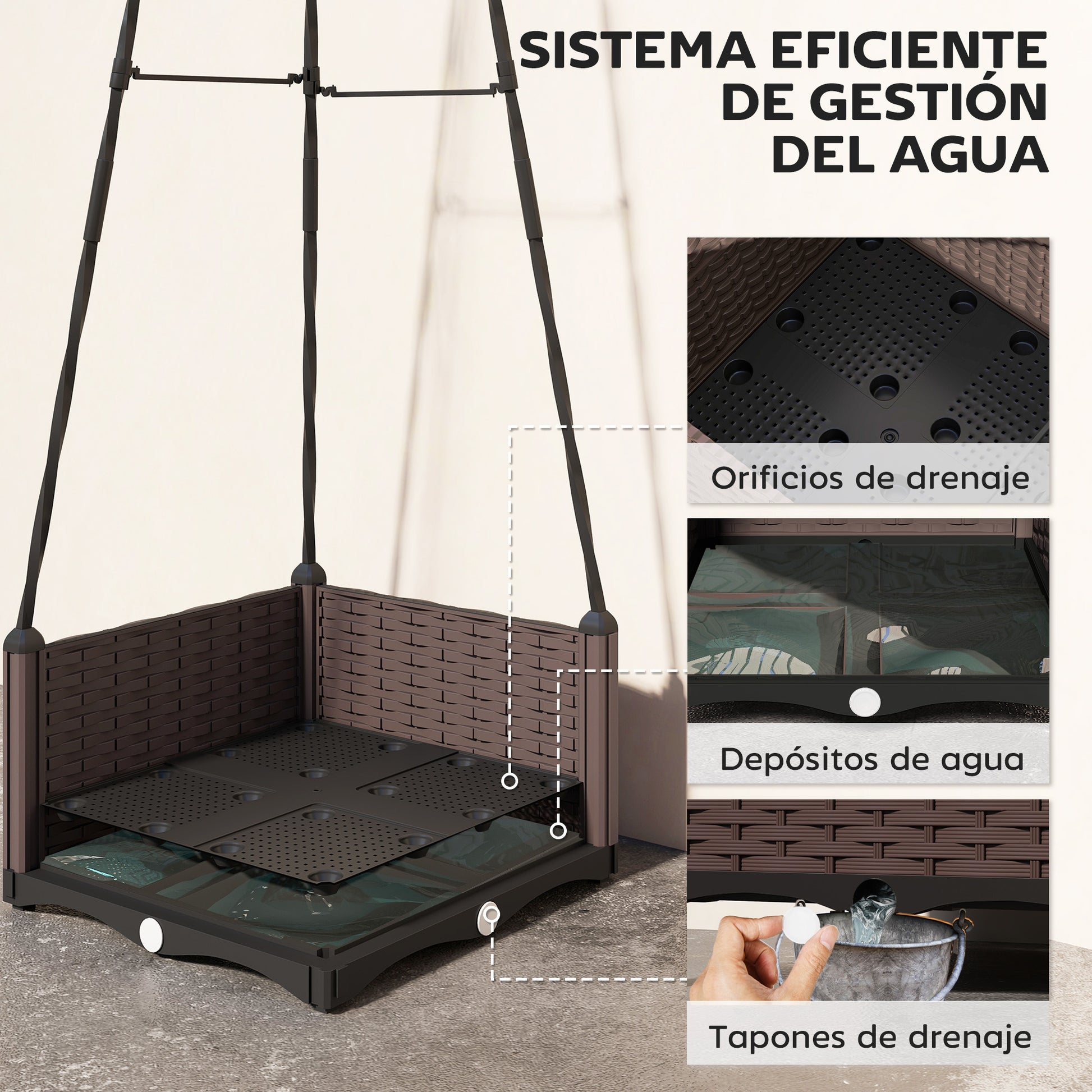 Outsunny Jardinera con Enrejado Metálico, Jardinera Exterior para Plantas Trepadoras, Maceta de PP con Orificios de Drenaje y Tapones, Macetero Elevado para Jardín, Patio, 40x40x175 cm, Negro