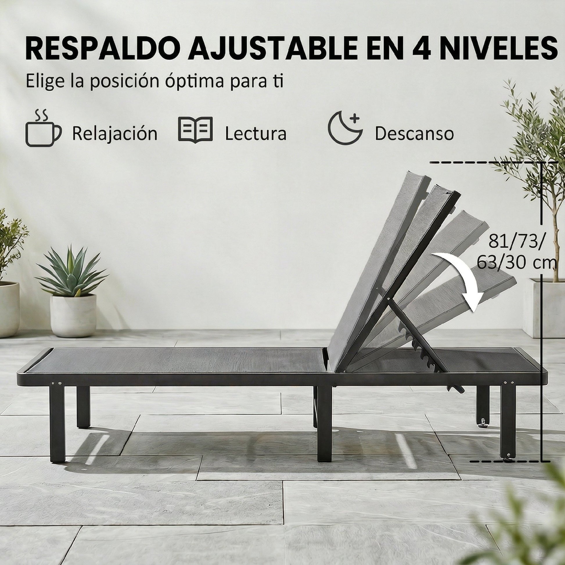 Outsunny Pack de 2 Tumbonas de Jardín Exterior, Tumbonas Reclinables con Ruedas, Respaldo Ajustable de 4 Niveles, Estructura de Aluminio y Tela Textilene, Resistentes, para Playa, Piscina, Gris Oscuro