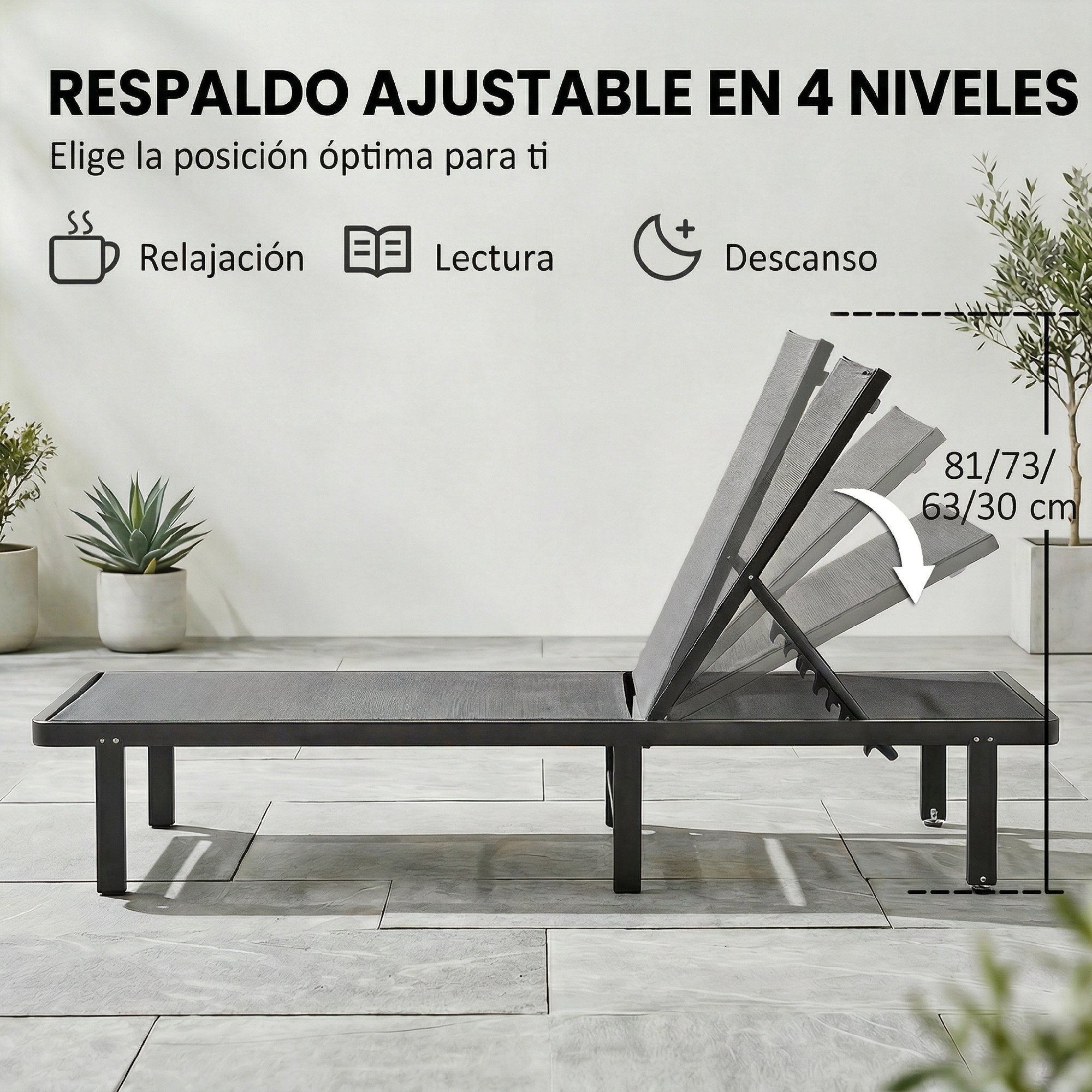 Outsunny Pack de 2 Tumbonas de Jardín Exterior, Tumbonas Reclinables con Ruedas, Respaldo Ajustable de 4 Niveles, Estructura de Aluminio y Tela Textilene, Resistentes, para Playa, Piscina, Gris Oscuro