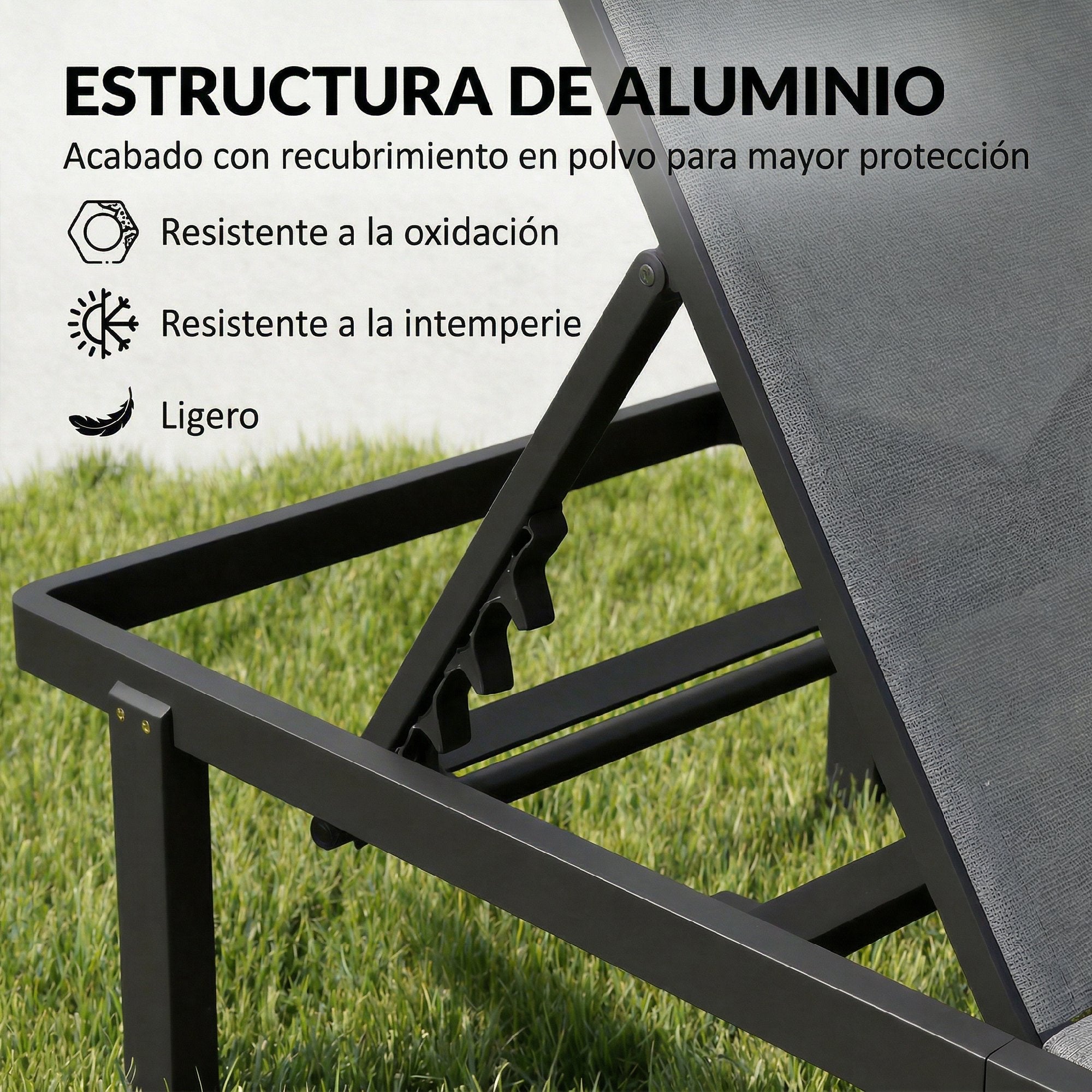 Outsunny Pack de 2 Tumbonas de Jardín Exterior, Tumbonas Reclinables con Ruedas, Respaldo Ajustable de 4 Niveles, Estructura de Aluminio y Tela Textilene, Resistentes, para Playa, Piscina, Gris Oscuro