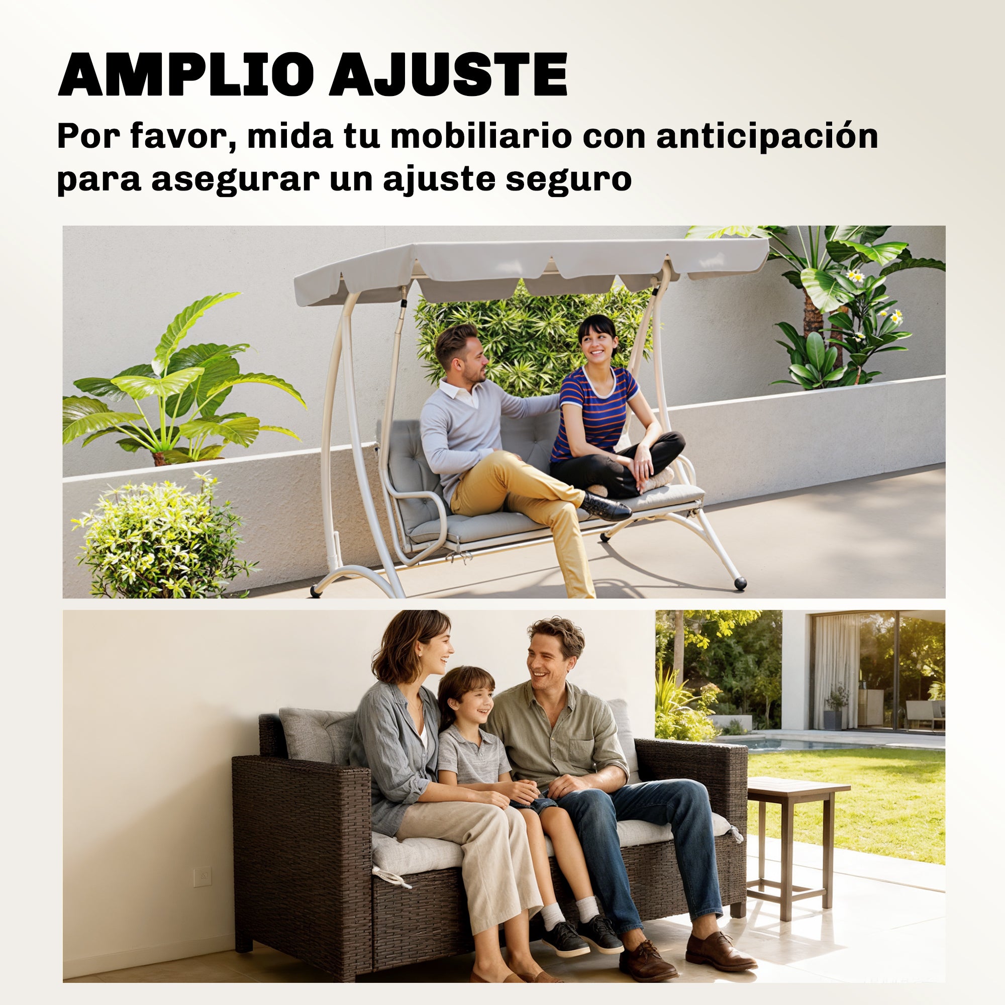 Outsunny Cojín para Banco de Jardín con Respaldo, 150x98x8 cm, Colchón de Banco de 3 Plazas para Interior y Exterior con Relleno Grueso y Cintas de Sujeción, para Columpio, Terraza, Balcón, Gris Claro