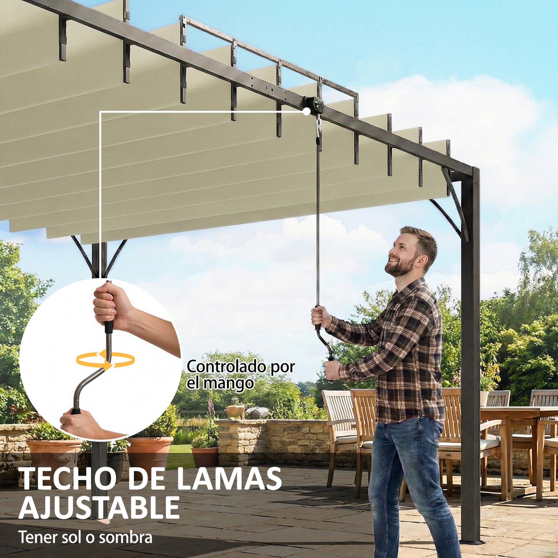 Outsunny Pérgola de Jardín 3x4 m, Cenador de Jardín con Techo de Lamas Orientables a 135°, Estructura de Aluminio, Protección UPF30+, Pabellón para Exterior, Patio, Terraza, Blanco Crema