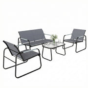 Outsunny Conjunto de Jardín Exterior de 4 Piezas, Muebles Jardín Exterior con 1 Sofá de 2 Plazas, 2 Sillones y Mesa de Vidrio Templado, Estructura de Acero y Textilene Transpirable, Gris