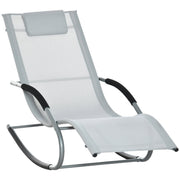 Outsunny Mecedora de Jardín Tumbona Mecedora con Reposacabezas Reposabrazos y Marco Metálico Carga 120 kg para Playa Patio Terraza 63x144x84 cm Gris