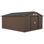 Outsunny Caseta de Jardín Exterior 12,4 m² 340x386x200 cm Cobertizo de Jardín Exterior con Puerta Corredera Techo Inclinado Base Refuerzo (Suelo NO Incluido) y 4 Ventanas Marrón
