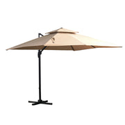 Outsunny Sombrilla de Jardín 300x300 cm Parasol de Aluminio con Manivela Poste Giratorio 360° Doble Techo Inclinable en 6 Posiciones y Base Cruzada Incluida Caqui