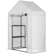 Outsunny Invernadero de Exterior Invernadero Pequeño con 4 Estantes Puerta Enrollable con Cremallera y Marco de Acero Invernadero para Cultivos Plantas Flores 143x73x195 cm Blanco