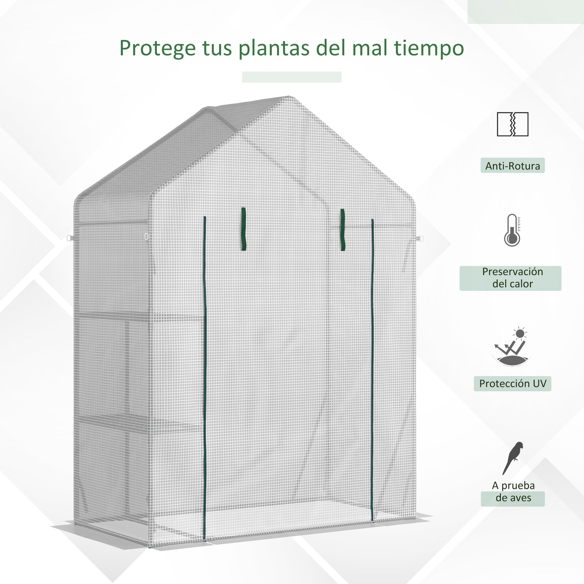 Outsunny Invernadero de Exterior Invernadero Pequeño con 4 Estantes Puerta Enrollable con Cremallera y Marco de Acero Invernadero para Cultivos Plantas Flores 143x73x195 cm Blanco