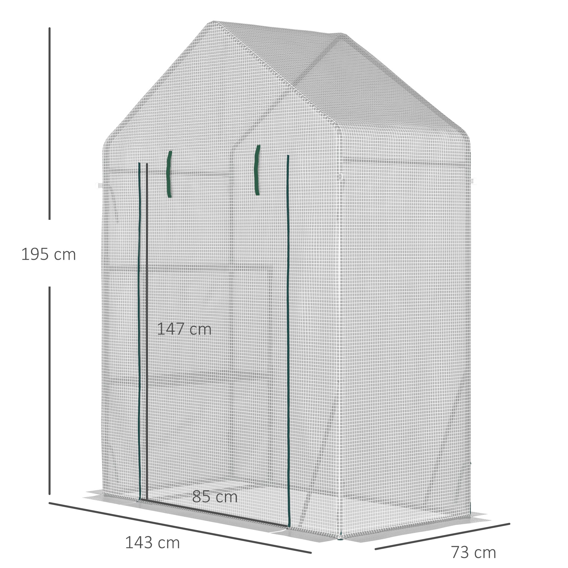 Outsunny Invernadero de Exterior Invernadero Pequeño con 4 Estantes Puerta Enrollable con Cremallera y Marco de Acero Invernadero para Cultivos Plantas Flores 143x73x195 cm Blanco