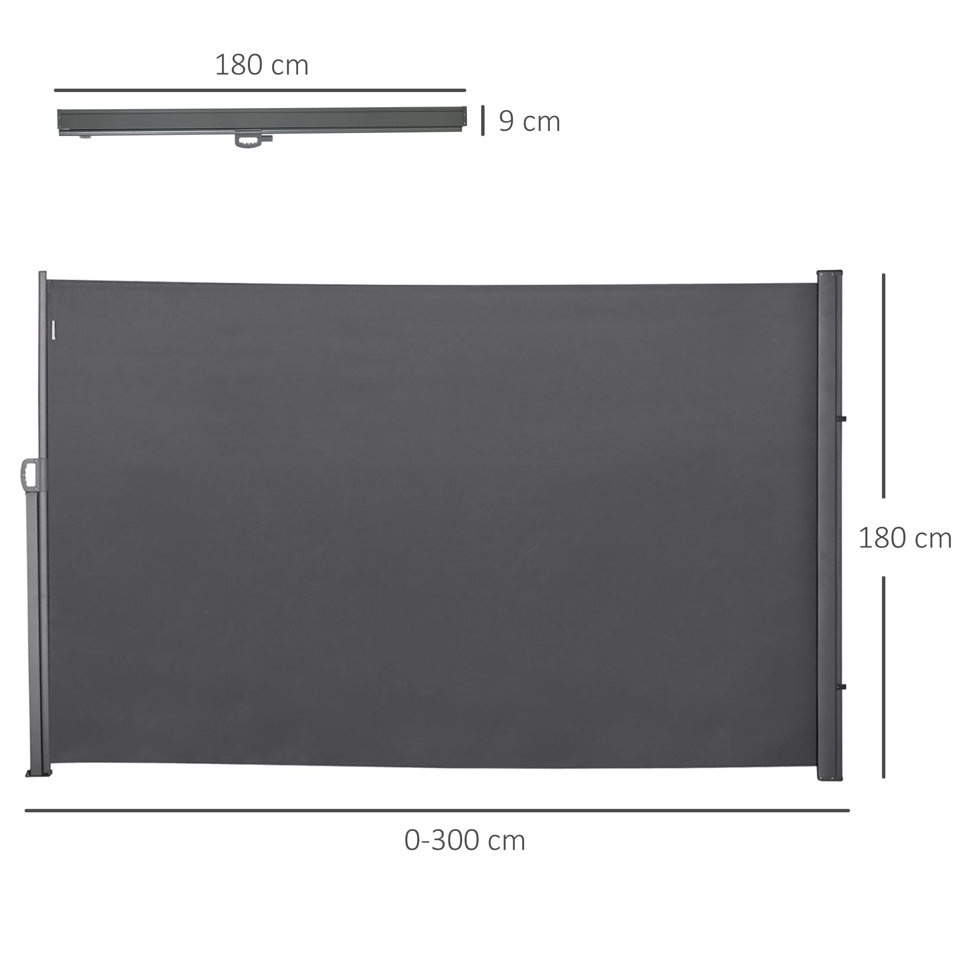Outsunny Toldo Lateral Retráctil 300x180 cm Pantalla Enrollable Mampara de Privacidad Impermeable y Anti-UV Protege la Privacidad para Jardín Balcón Terraza Gris