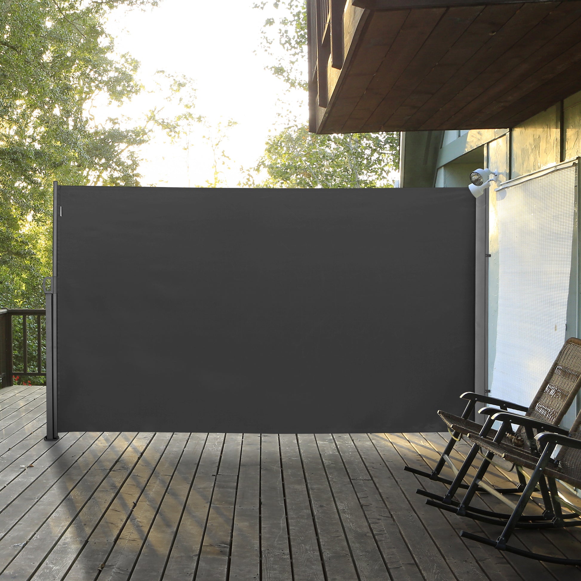 Outsunny Toldo Lateral Retráctil 300x180 cm Pantalla Enrollable Mampara de Privacidad Impermeable y Anti-UV Protege la Privacidad para Jardín Balcón Terraza Gris