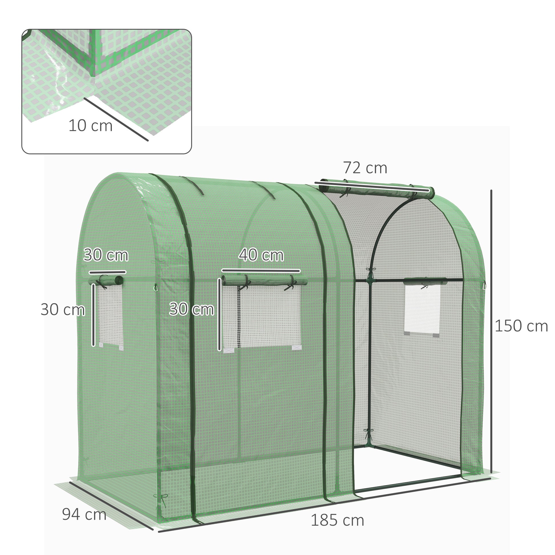 Outsunny Invernadero de Jardín Invernadero Resistente con 4 Ventanas 2 Puertas Enrollables con Cremallera Anti-UV para Cultivo de Plantas Flores Tomates en Terraza Patio 185x94x150 cm Verde