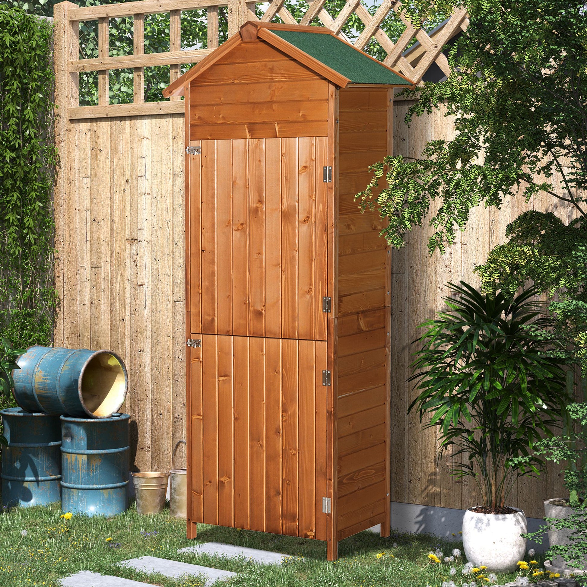Outsunny Caseta Herramientas 190x79x49 cm Cobertizo Madera Maciza Gabinete Jardín Terraza