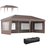 Outsunny Carpa Plegable 6x3 m, Pop-up, con 4 Laterales Desmontables, Cenador de Jardín con 4 Ventanas Visibles y Bolsa de Transporte, Impermeable, Anti-UV, Gazebo para Camping, Fiestas, Exterior, Café