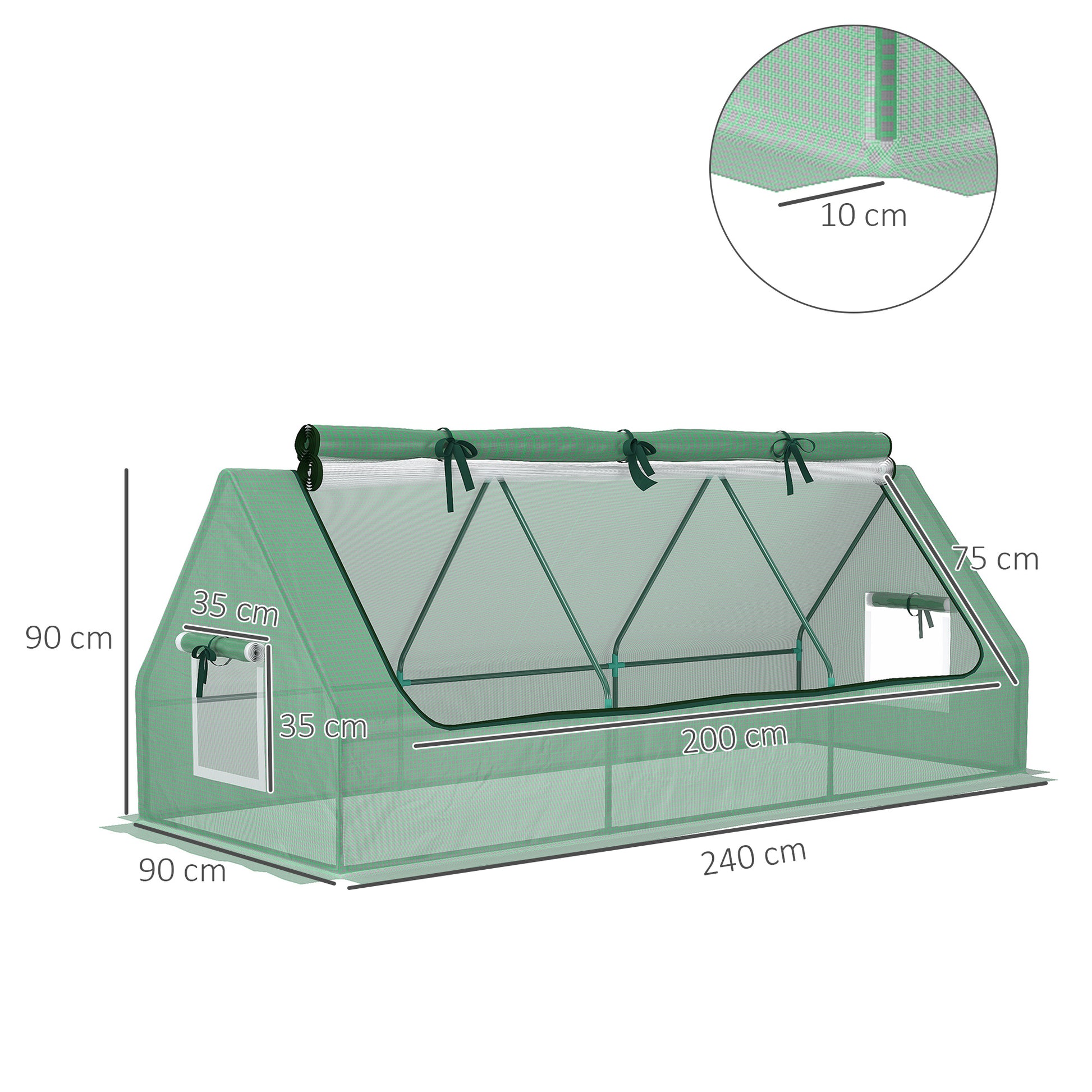 Outsunny Invernadero de Terraza Mini Invernadero 240x90x90 cm con Ventanas de Malla y Marco de Acero para Cultivar Verduras y Flores Verde