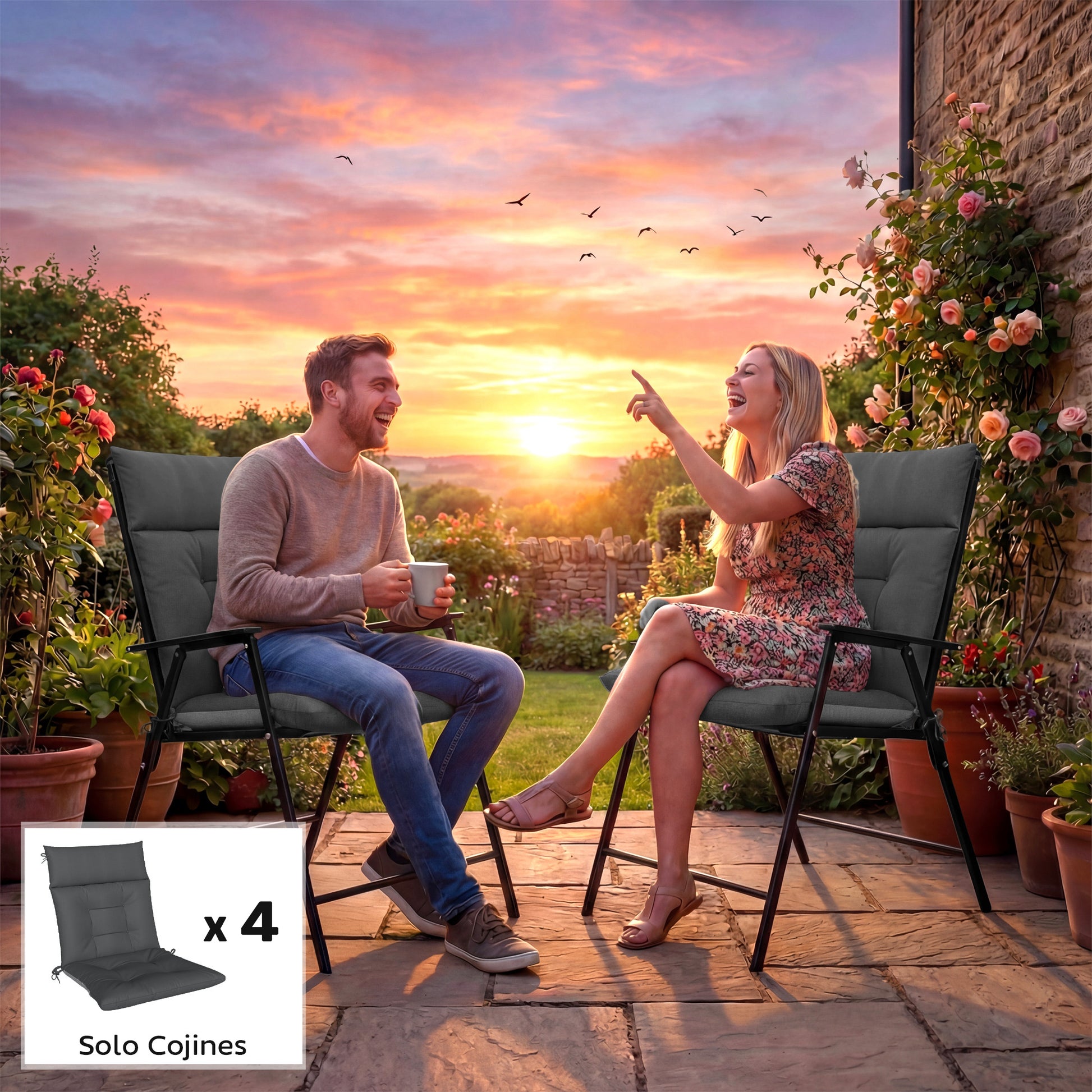 Outsunny Set de 4 Cojines para Sillas, Cojines para Jardín, Colchones de Banco con Respaldo, Correas, Impermeables y Antideslizantes, para Interior y Exterior 112x53x8 cm, Gris Oscuro
