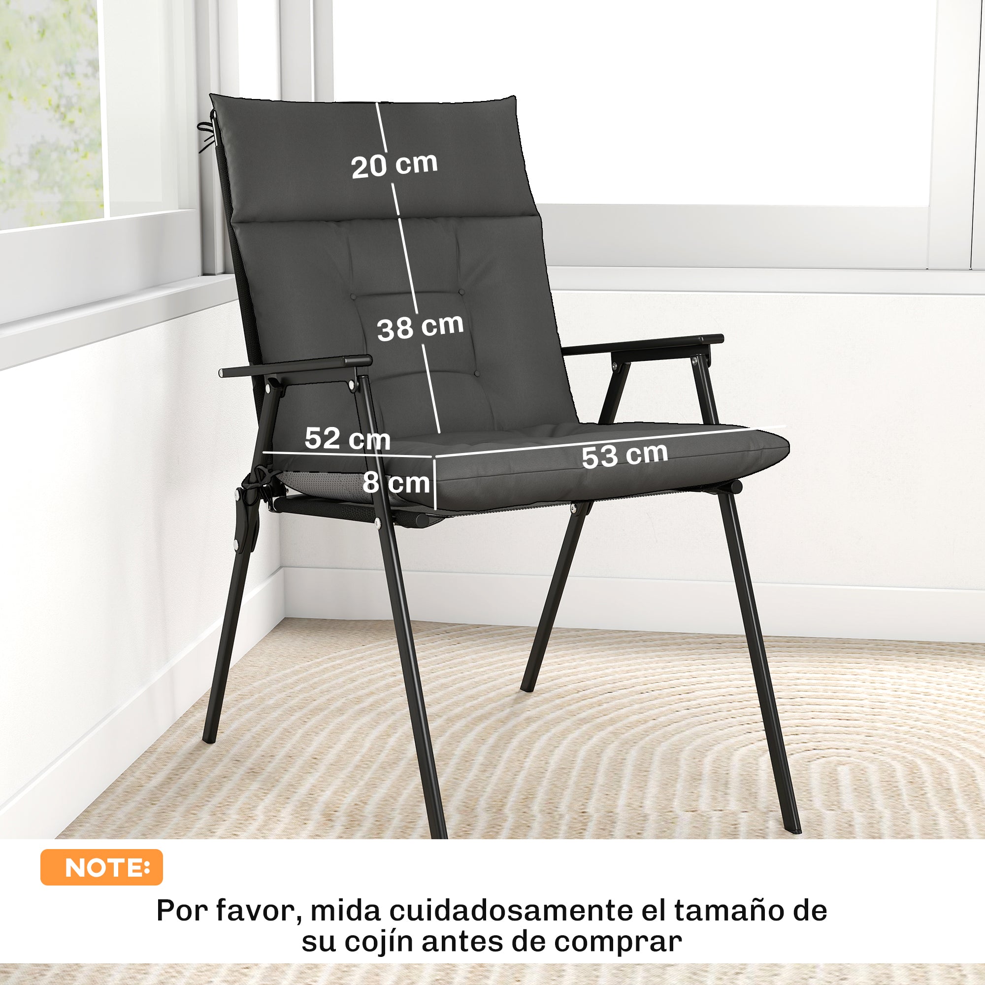 Outsunny Set de 4 Cojines para Sillas, Cojines para Jardín, Colchones de Banco con Respaldo, Correas, Impermeables y Antideslizantes, para Interior y Exterior 112x53x8 cm, Gris Oscuro