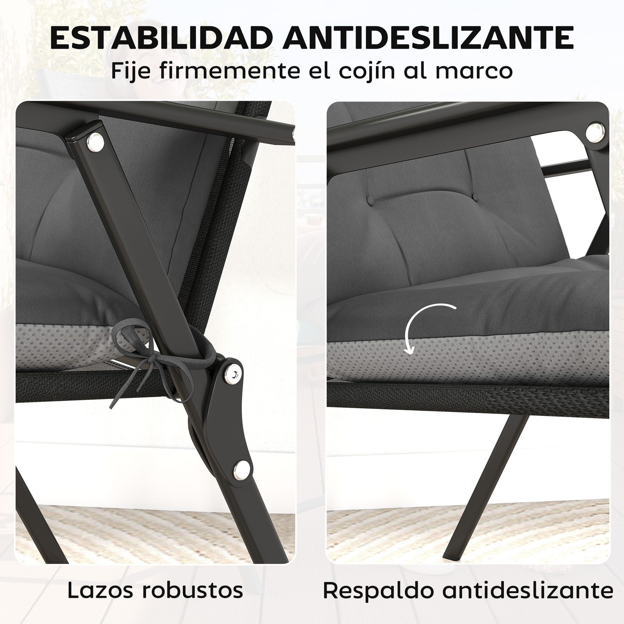 Outsunny Set de 4 Cojines para Sillas, Cojines para Jardín, Colchones de Banco con Respaldo, Correas, Impermeables y Antideslizantes, para Interior y Exterior 112x53x8 cm, Gris Oscuro