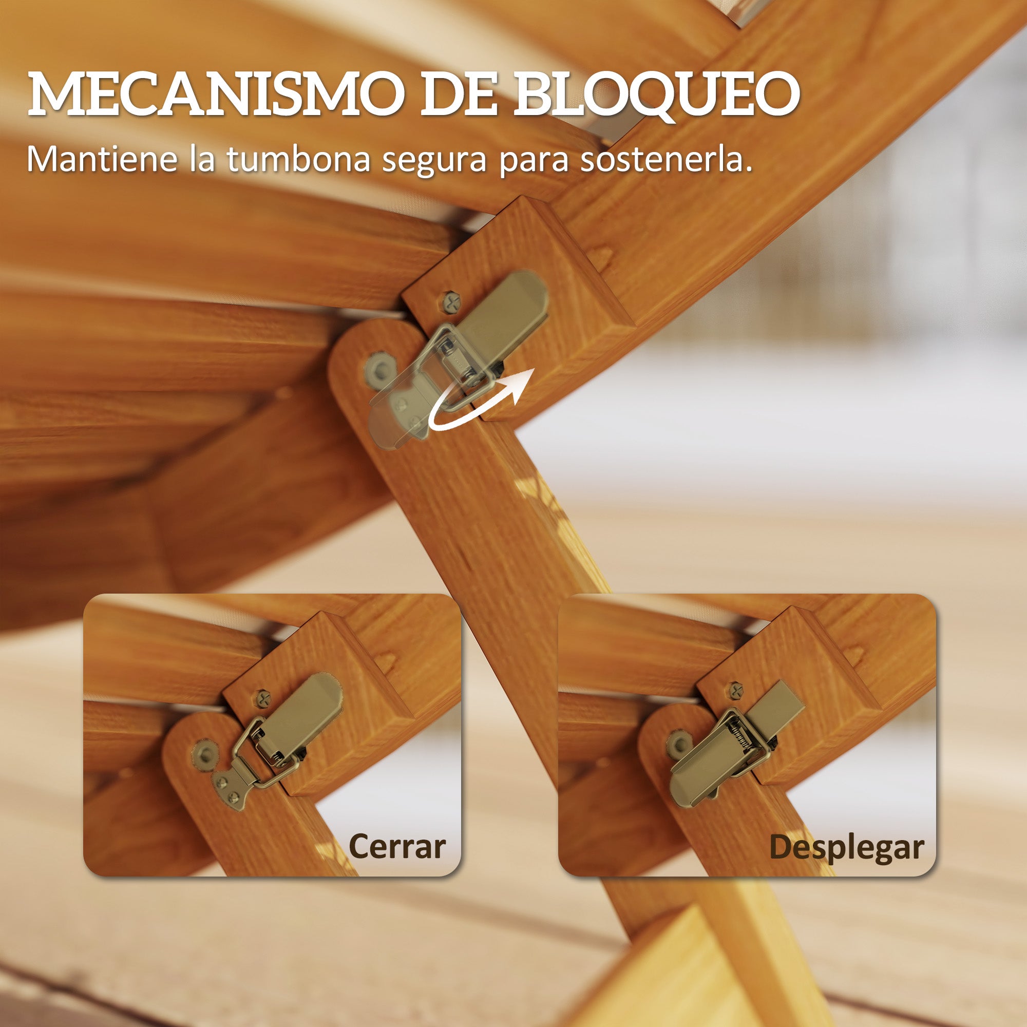 Outsunny Tumbona Plegable de Madera de Acacia con Cojín y Reposacabezas, Tumbona Jardín Exterior con Asa de Transporte, Carga 120 kg, para Patio, Terraza, Piscina, 183x54x63 cm, Beige