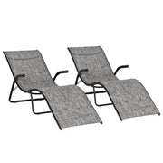 Outsunny Conjunto de 2 Tumbonas Plegables Tumbonas de Jardín con Reposabrazos Reposapiés y Respaldo Carga 160 kg para Terraza Playa Camping Exterior 170x62x68 cm Gris