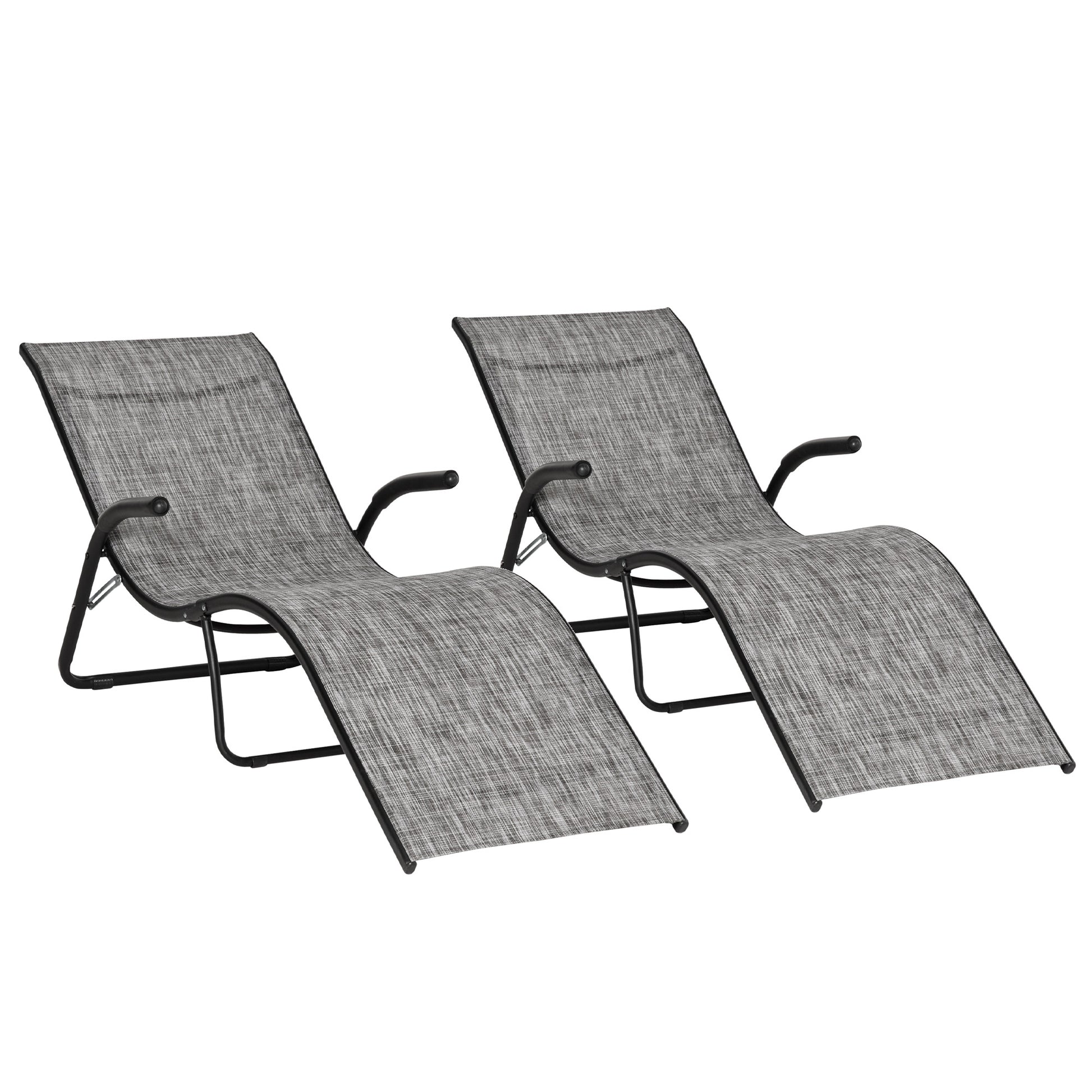 Outsunny Conjunto de 2 Tumbonas Plegables Tumbonas de Jardín con Reposabrazos Reposapiés y Respaldo Carga 160 kg para Terraza Playa Camping Exterior 170x62x68 cm Gris