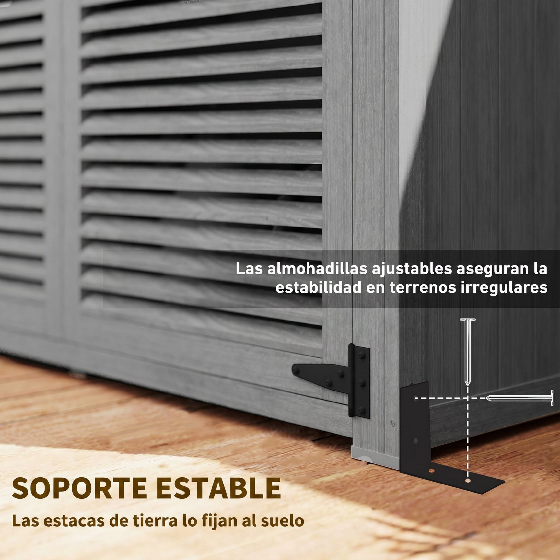 Outsunny Caseta de Jardín de Madera, 127x65x168 cm, Cobertizo Jardín Exterior, Armario para Almacenaje Herramientas, con 2 Puertas de Persiana 2 Estantes Techo Impermeable para Patio Terraza, Gris