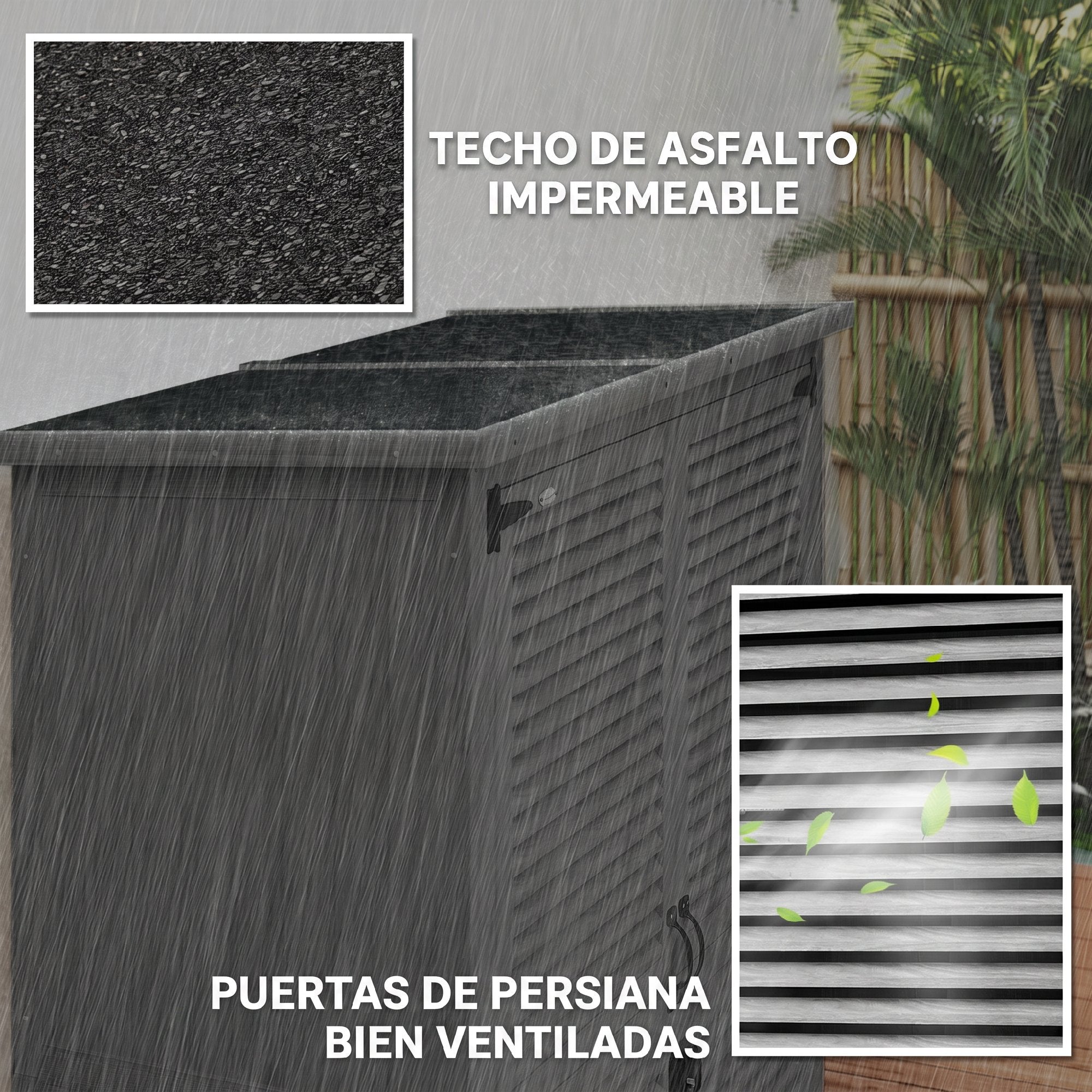 Outsunny Caseta de Jardín de Madera, 127x65x168 cm, Cobertizo Jardín Exterior, Armario para Almacenaje Herramientas, con 2 Puertas de Persiana 2 Estantes Techo Impermeable para Patio Terraza, Gris