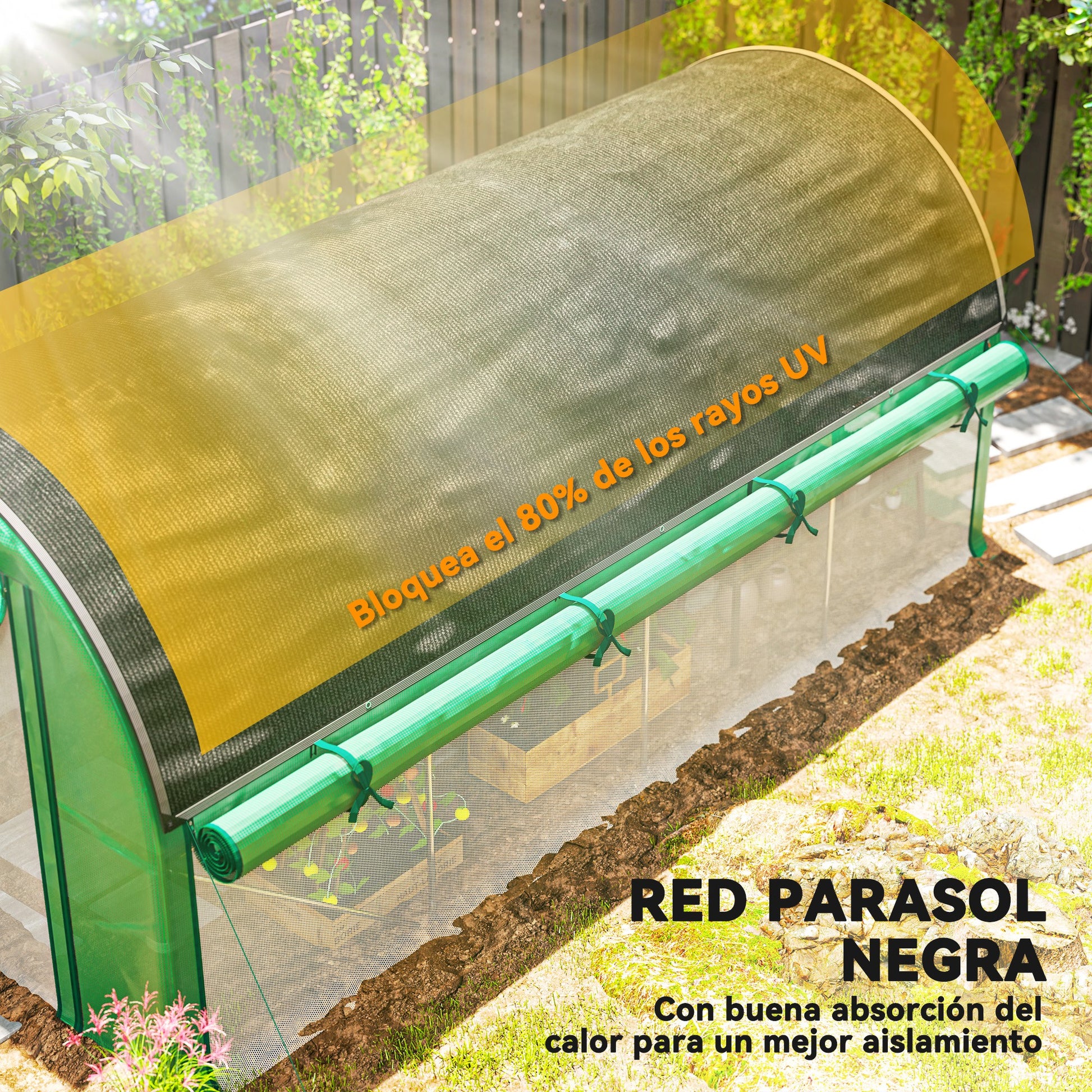 Outsunny Invernadero de Exterior 4,5x2x2 m con Cubierta Extra Invernadero de Túnel con Paredes Laterales Enrollables 8 Ventanas de Malla y 2 Puertas Enrollables Invernadero para Jardín Patio Verde