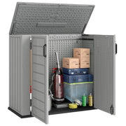 Outsunny Armario de Exterior de HDPE, 940L, Caseta de Jardín Exterior con Tapa Abatible, 2 Puertas, Cerradura, Cobertizo de Jardín para Almacenaje Herramientas, 142x67x119 cm, Gris Claro