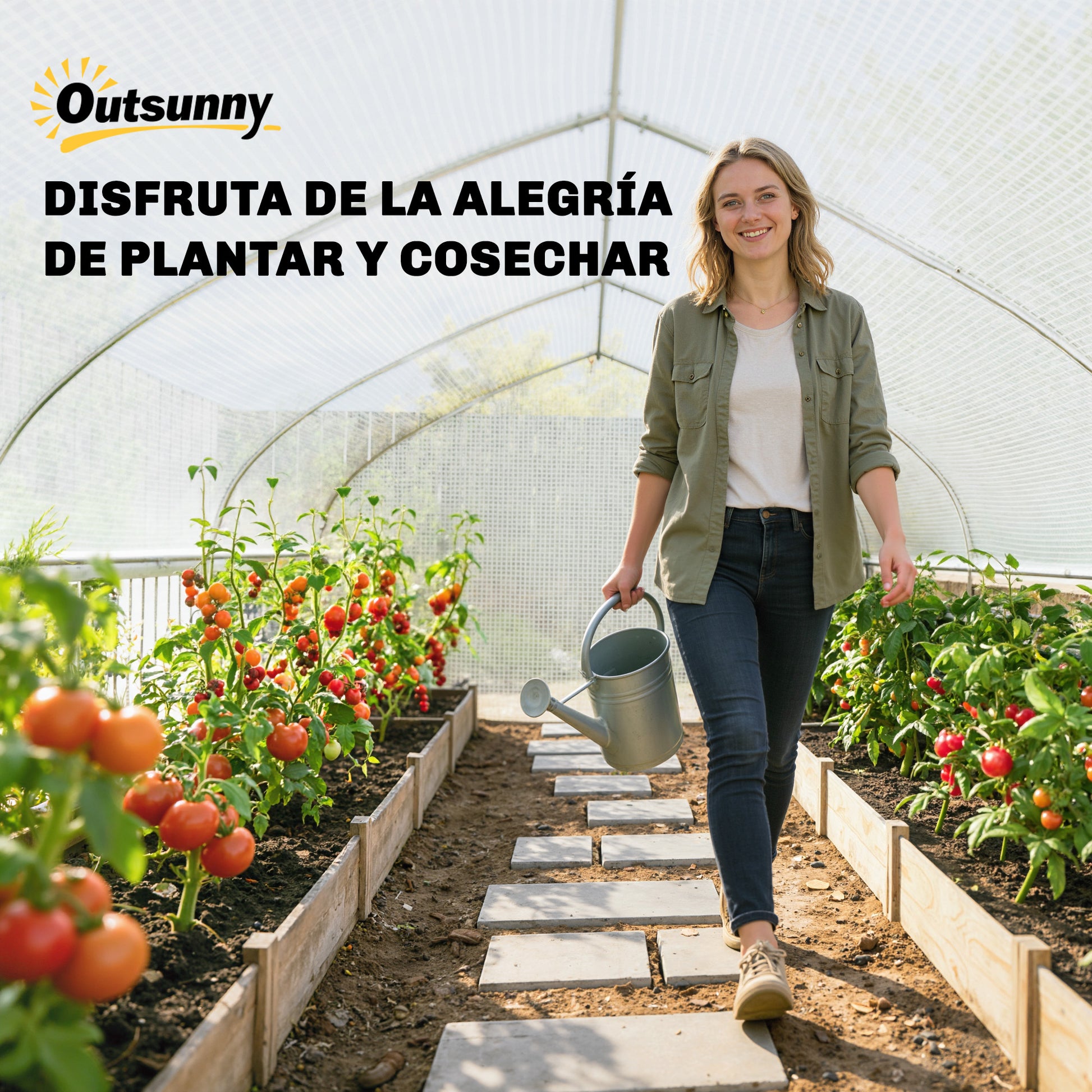 Outsunny Invernadero de Exterior, 6x3x2 m, Invernadero de Túnel con 8 Ventanas, Cubierta de PE, Anti-UV y Puerta Enrollable con Cremallera, Paredes Laterales con Malla, para Cultivos, Plantas, Blanco