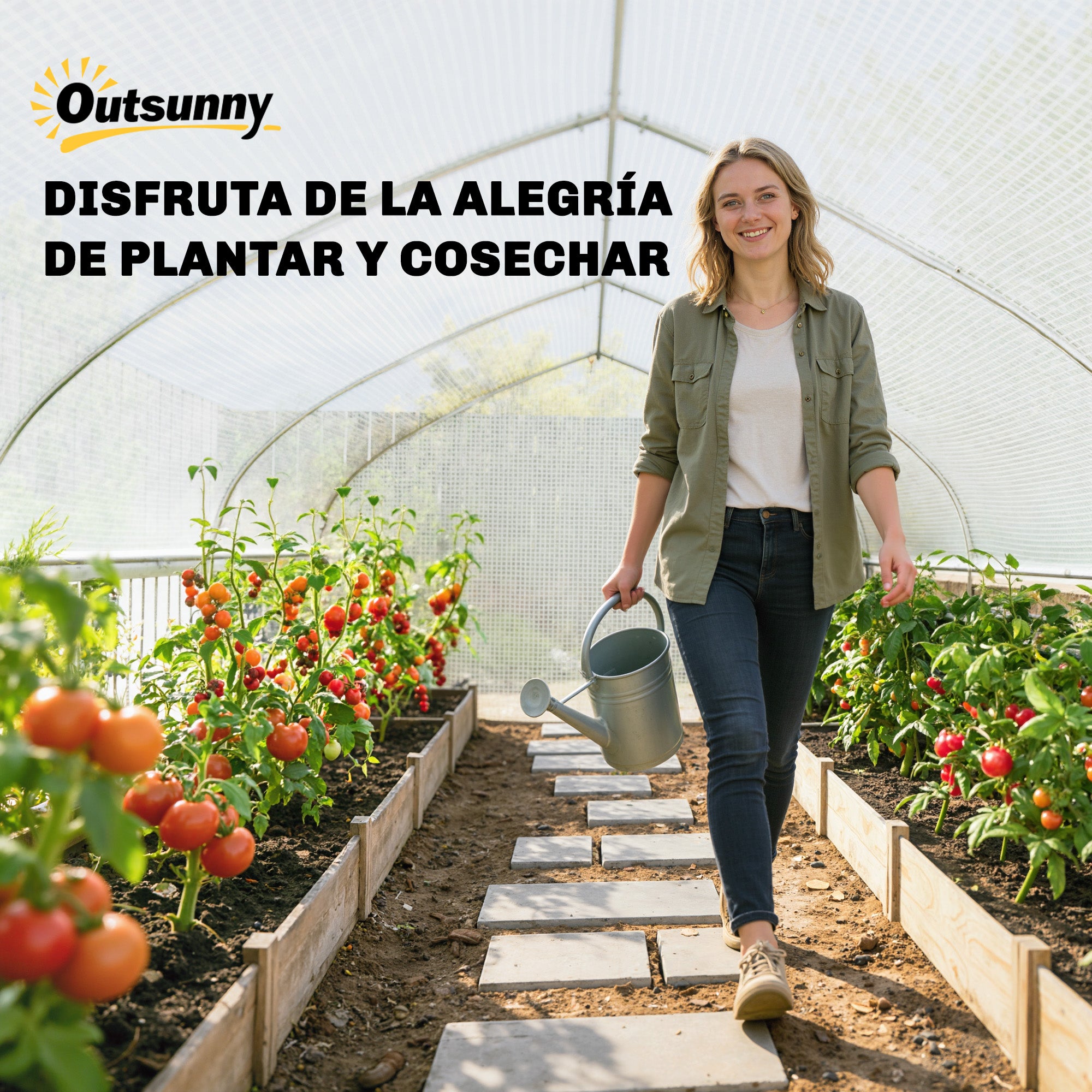 Outsunny Invernadero de Exterior, 6x3x2 m, Invernadero de Túnel con 8 Ventanas, Cubierta de PE, Anti-UV y Puerta Enrollable con Cremallera, Paredes Laterales con Malla, para Cultivos, Plantas, Blanco