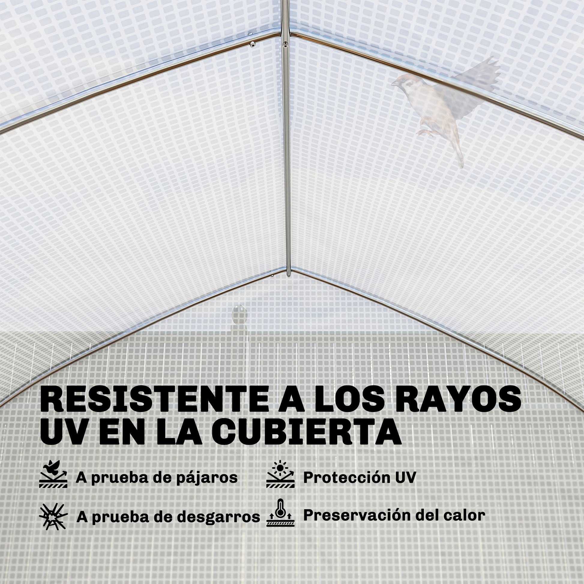Outsunny Invernadero de Exterior, 6x3x2 m, Invernadero de Túnel con 8 Ventanas, Cubierta de PE, Anti-UV y Puerta Enrollable con Cremallera, Paredes Laterales con Malla, para Cultivos, Plantas, Blanco