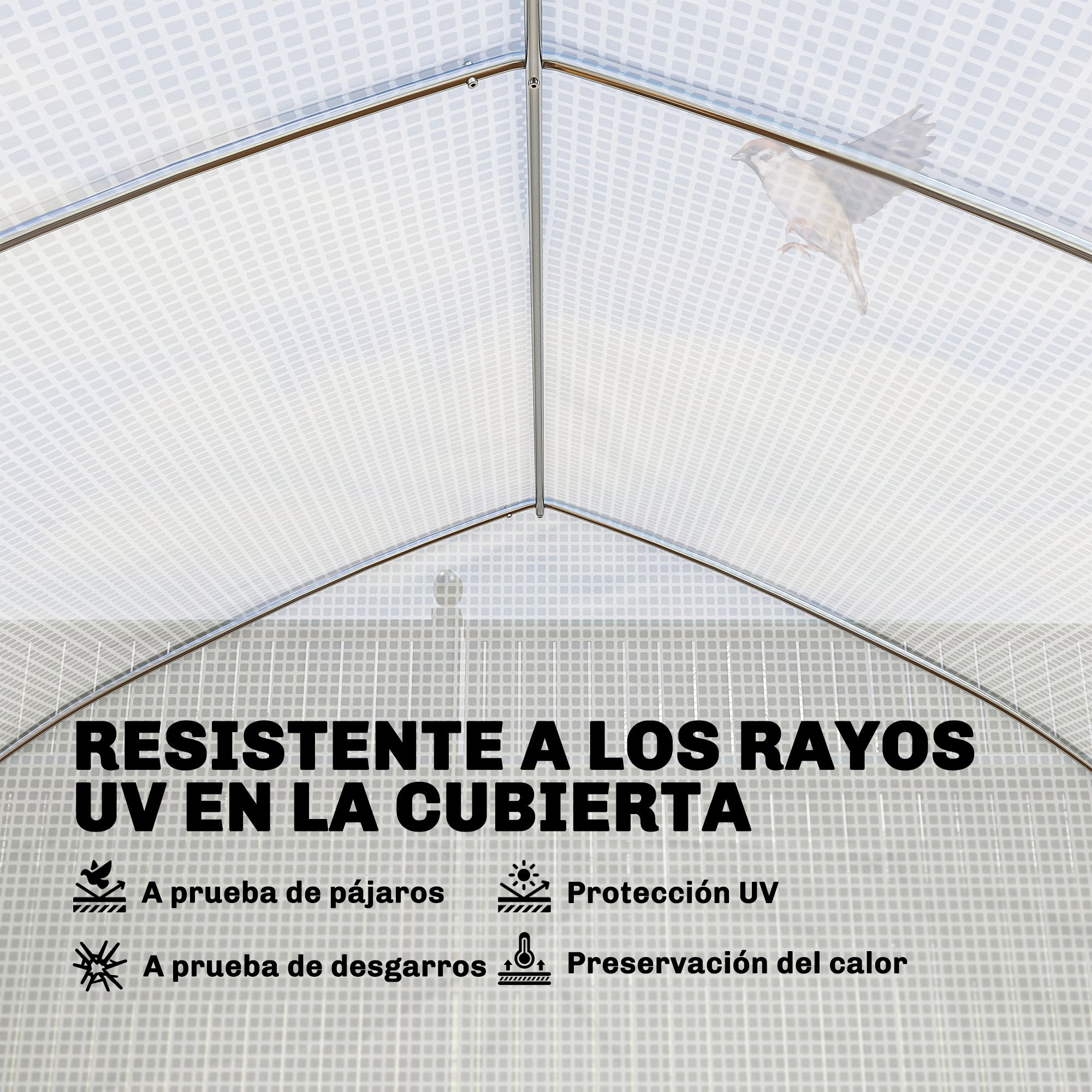 Outsunny Invernadero de Exterior, 6x3x2 m, Invernadero de Túnel con 8 Ventanas, Cubierta de PE, Anti-UV y Puerta Enrollable con Cremallera, Paredes Laterales con Malla, para Cultivos, Plantas, Blanco