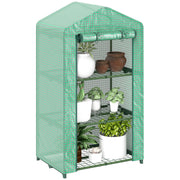 Outsunny Invernadero de Jardín de 3 Niveles, Invernadero de Exterior con 3 Estantes, Puerta Enrollable, Marco de Metal, Cubierta de PE, Anti-UV, Impermeable, para Terraza, Patio, 69x49x125 cm, Verde