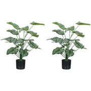 HOMCOM Conjunto de 2 Plantas Artificiales Decorativas 65 cm Plantas Artificiales con Maceta y Hojas para Interior Hogar Salón Oficina Verde