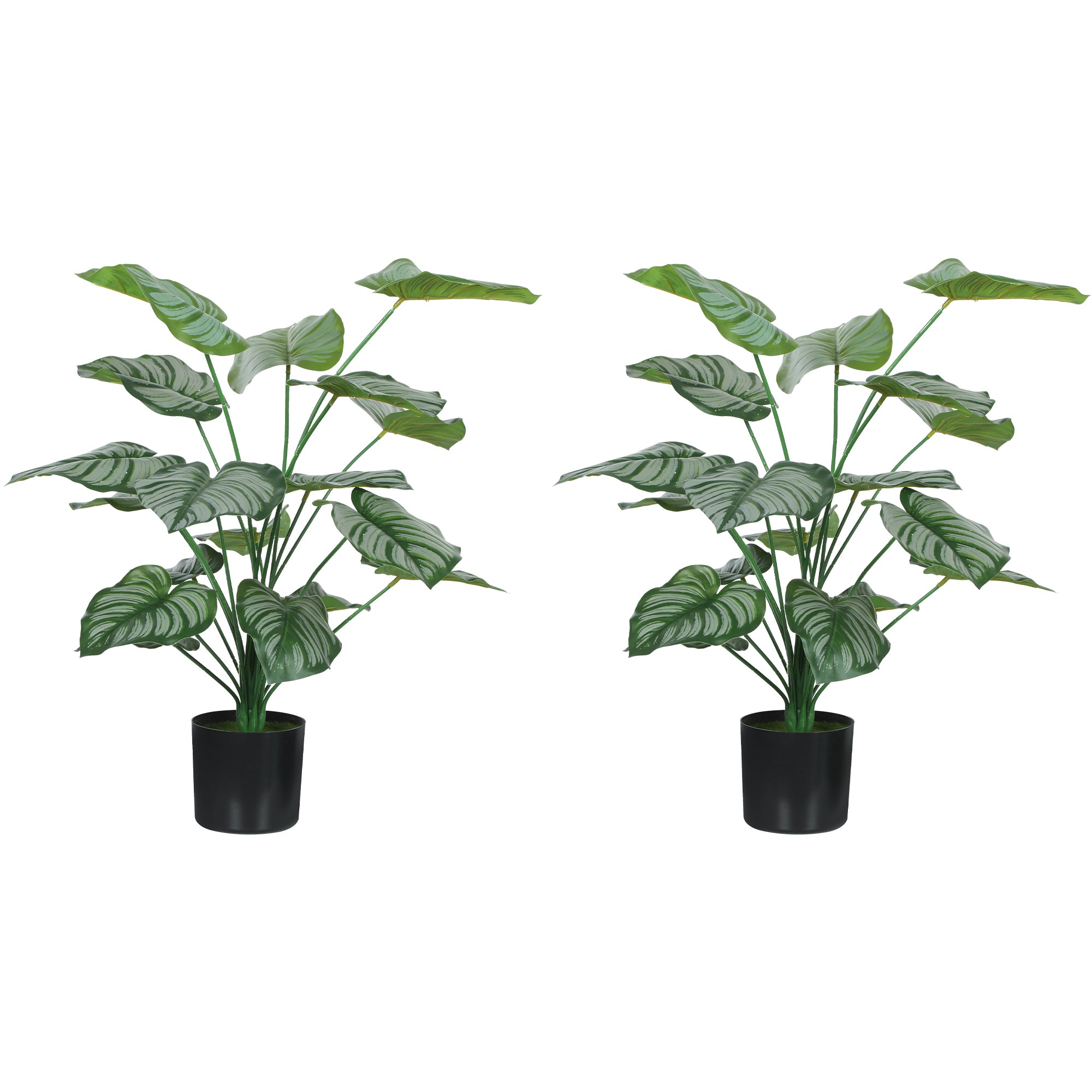 HOMCOM Conjunto de 2 Plantas Artificiales Decorativas 65 cm Plantas Artificiales con Maceta y Hojas para Interior Hogar Salón Oficina Verde