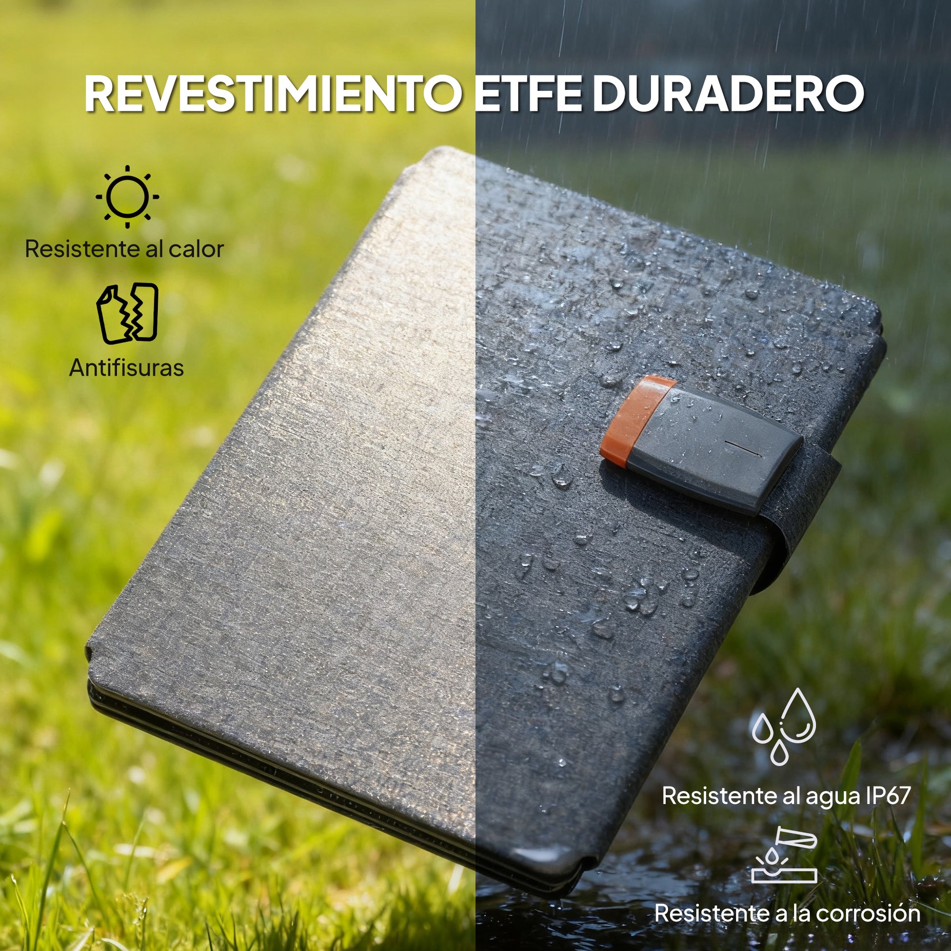 HOMCOM 36W Cargador Solar Plegable, Panel Solar Portátil con Puertos USB-A y Tipo-C, IP67 Impermeable, Placa Solar Plegable con Superficie de ETFE, para Cargar Teléfonos, Tablets, Camping y Senderismo