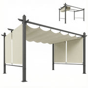 Outsunny Pérgola de Jardín 4x3 m con Techo Retráctil y 4 Cortinas Enrollables Automáticas, Cenador de Jardín con Protección UV50+, Estructura de Aluminio, Drenaje, Pabellón para Exterior, Crema