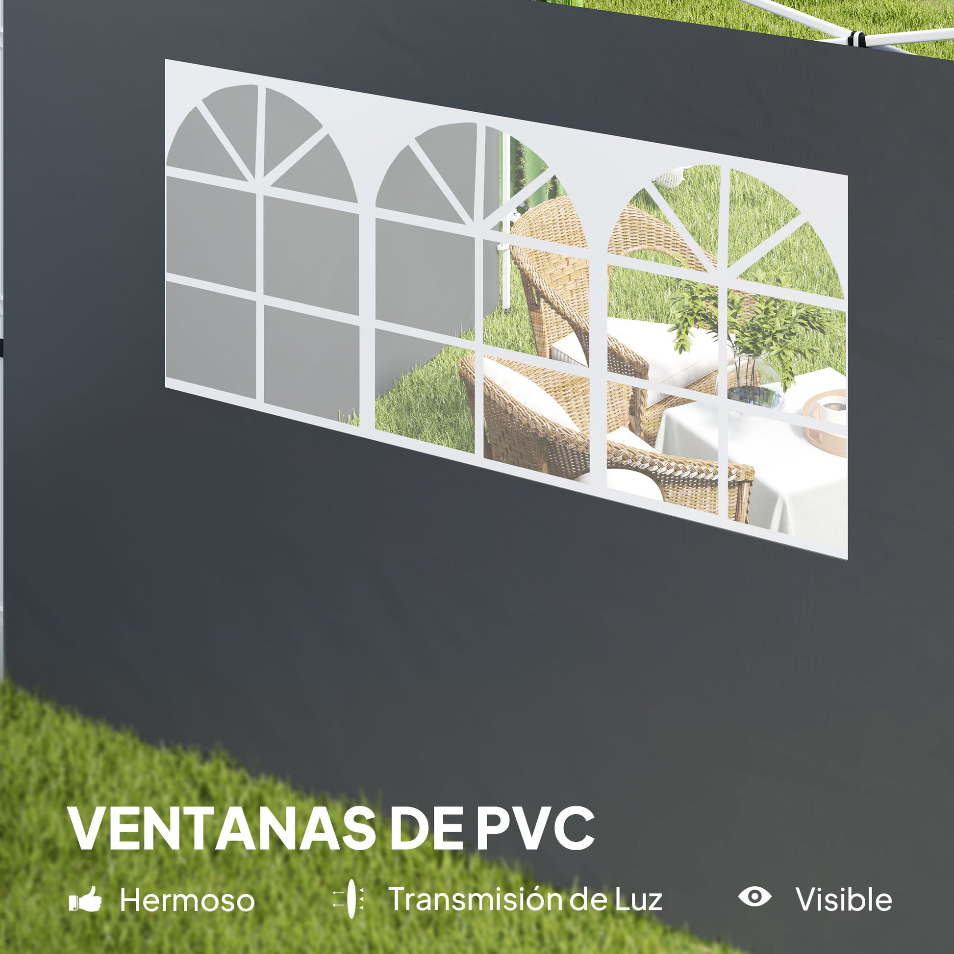 Outsunny 2 Paredes Laterales para Carpas de 3 x 3 m, 300x200 cm, Paredes Laterales de Repuesto para Cenador de Tela Oxford con Ventana, para Jardín, Exteriores, Fiestas, Gris Oscuro