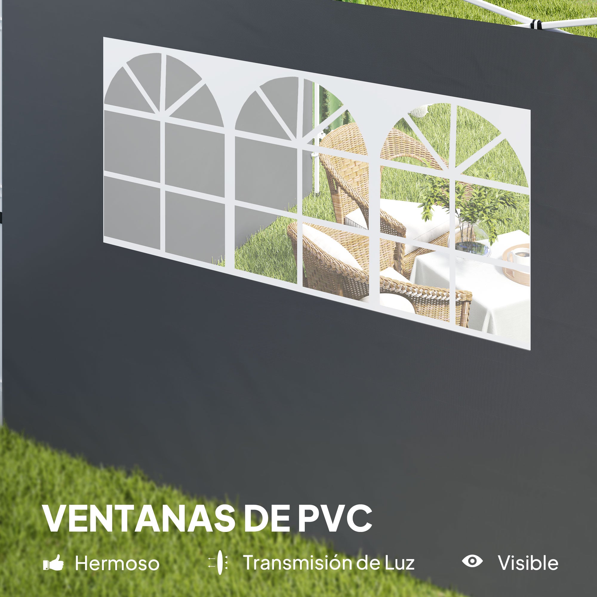 Outsunny 2 Paredes Laterales para Carpas de 3 x 3 m, 300x200 cm, Paredes Laterales de Repuesto para Cenador de Tela Oxford con Ventana, para Jardín, Exteriores, Fiestas, Gris Oscuro