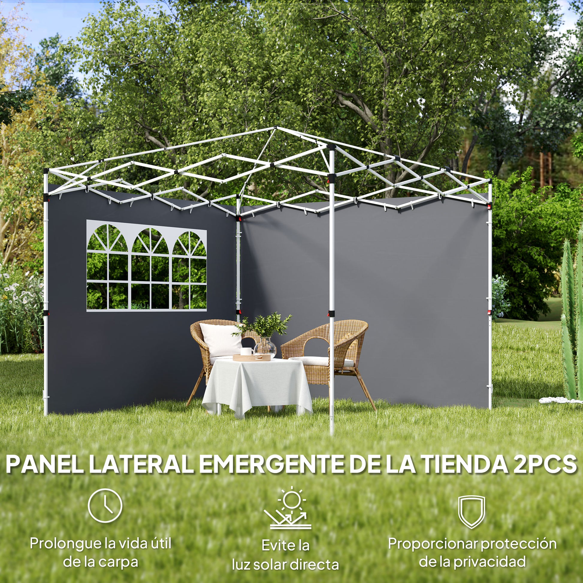 Outsunny 2 Paredes Laterales para Carpas de 3 x 3 m, 300x200 cm, Paredes Laterales de Repuesto para Cenador de Tela Oxford con Ventana, para Jardín, Exteriores, Fiestas, Gris Oscuro